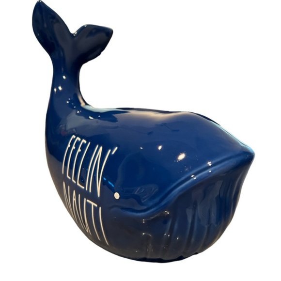 Rae Dunn Ceramic FEELIN’ NAUTI Blue Whale Home Decor Figurine NWT - Picture 2 of 2